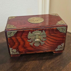 Vintage Wooden Brass Chinese Rosewood Jewerly Box